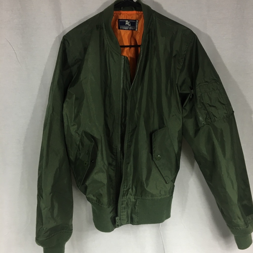 Amongst Others medium olive green bonnet jacket nylon feel zipper front